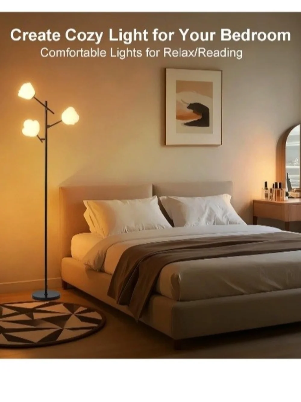 Black Mid-Century Modern Floor Lamp with 3 Adjustable Shades